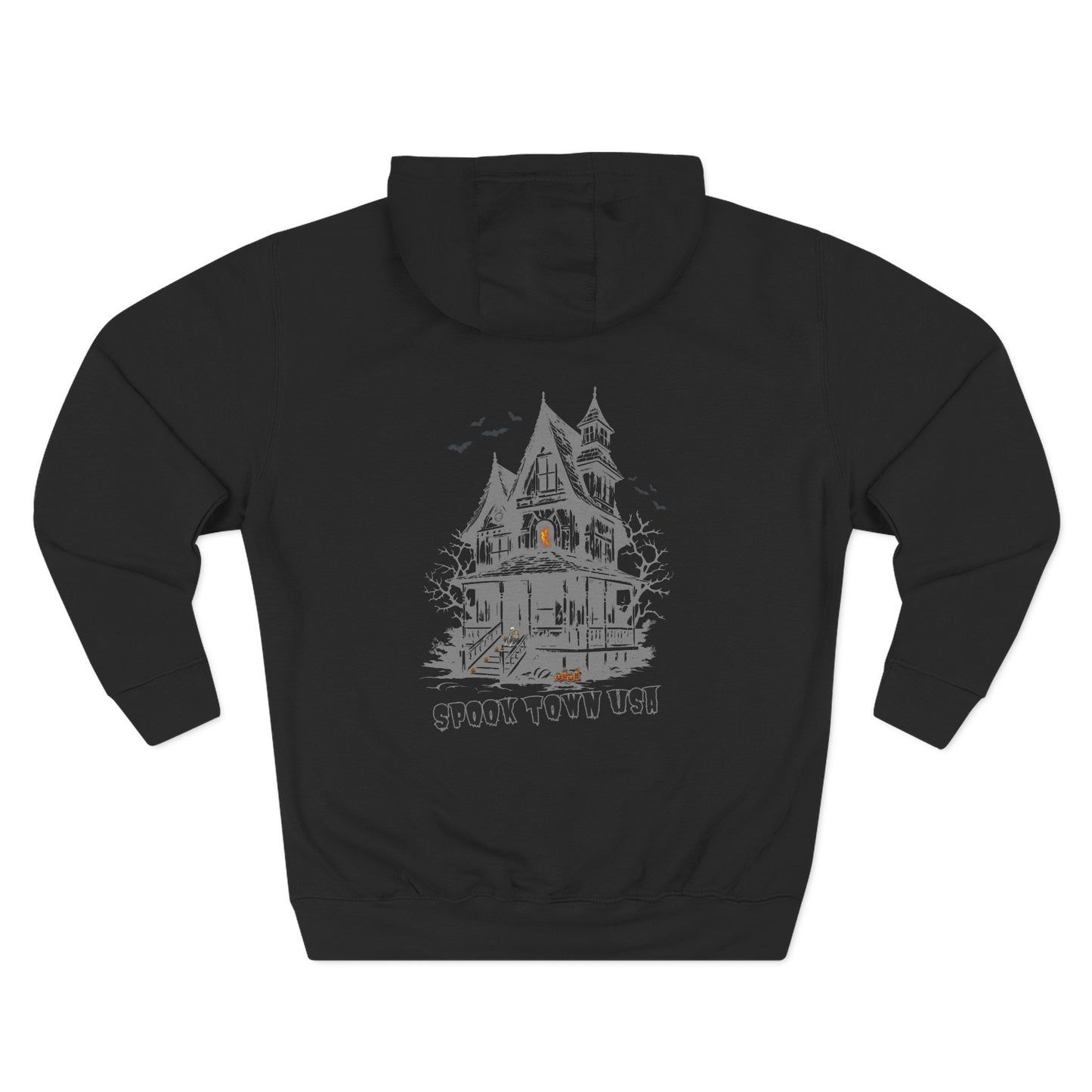 Spook Town USA Halloween Hoodie, Gray Picture, Skeleton Back Print Sweatshirt, Spooky Season Graphic Hoodie, Halloween Streetwear