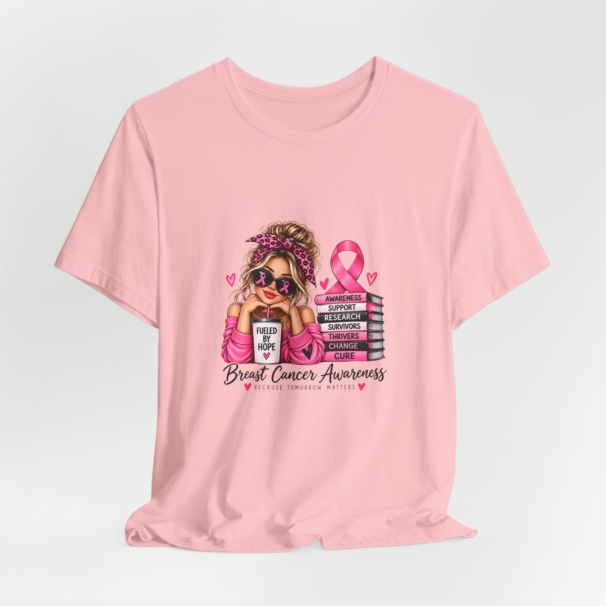 Tee - Fueled by Hope Breast Cancer Awareness Shirt | Pink Ribbon Tee - Blond Woman