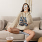 Blue Sweater Weather Shirt – Crochet Knit Fall Graphic Tee, Leopard Print Pumpkin & Coffee Design