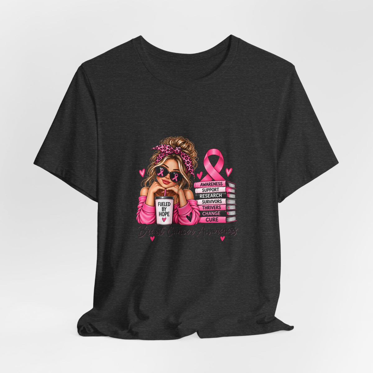 Fueled by Hope Breast Cancer Awareness Shirt | Pink Ribbon Tee - Blond Woman