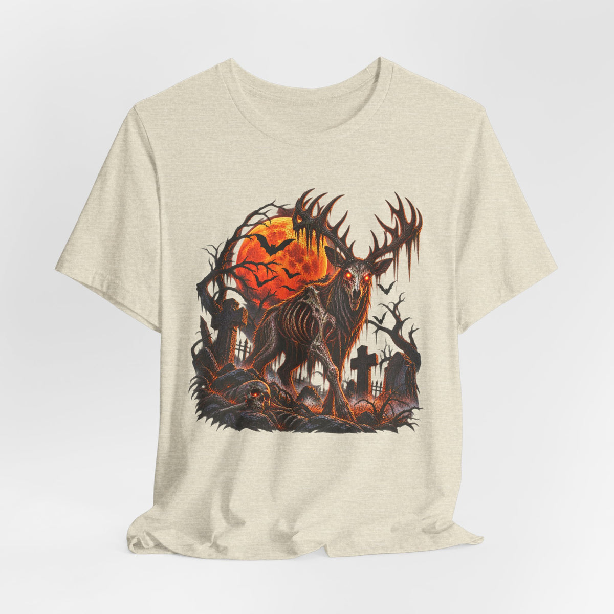 Haunted Buck Halloween T-Shirt – Undead Deer Graveyard Horror Tee
