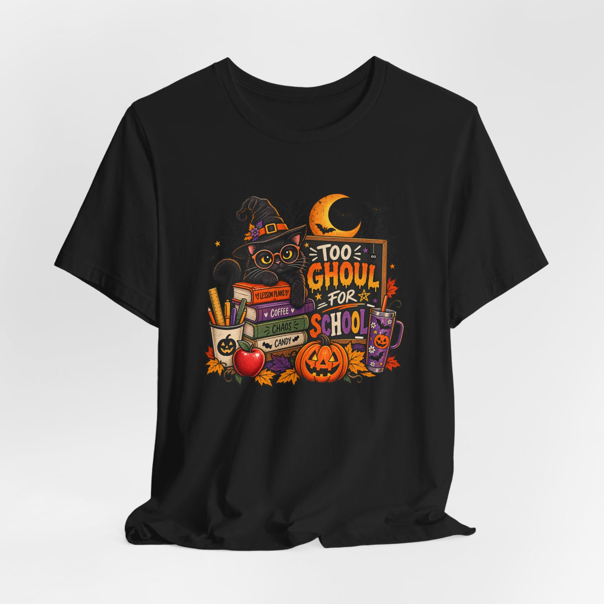 Too Ghoul for School Teacher Halloween Shirt, Black Cat Spooky Teacher Tee, Cute Halloween Classroom Graphic T-Shirt