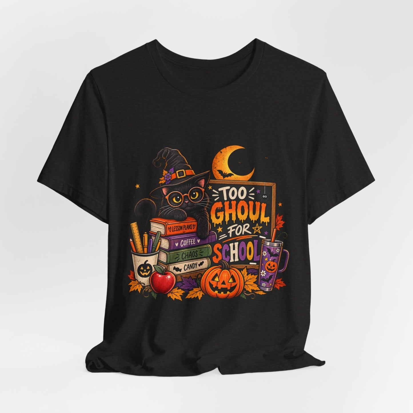 Too Ghoul for School Teacher Halloween Shirt, Black Cat Spooky Teacher Tee, Cute Halloween Classroom Graphic T-Shirt