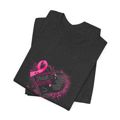 Stronger Than Cancer Breast Cancer Awareness Shirt | Pink Ribbon Heart Tee