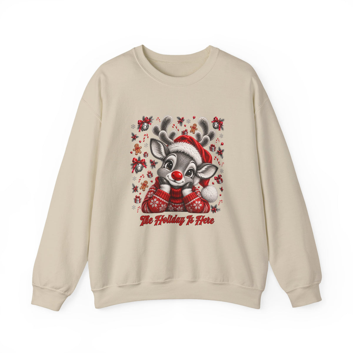 Reindeer Holiday Crewneck Sweatshirt - 'Tis the Holiday to Here Cute Christmas Sweater