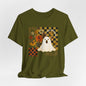 Retro Floral Ghost Halloween Shirt, Spooky Cute Fall Graphic Tee, Unisex Halloween T-Shirt
