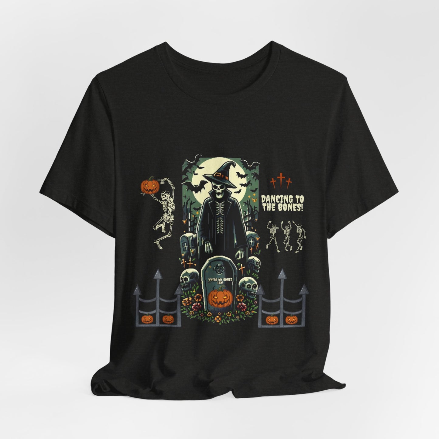 Dancing Skeleton Halloween Shirt, Vintage Spooky Graphic Tee, Graveyard Halloween T-Shirt, Retro Skeleton Party Tee