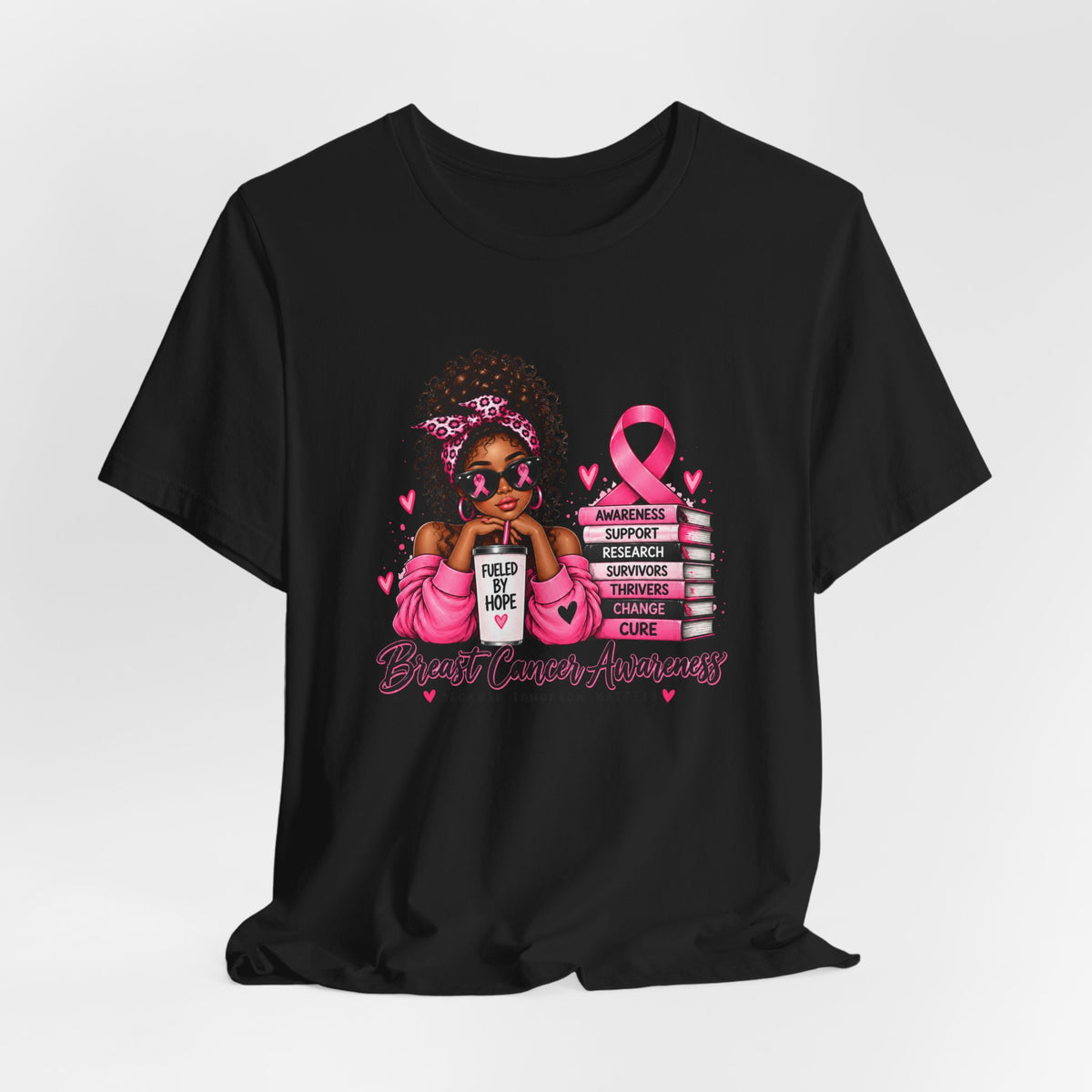 Tee - Fueled by Hope Breast Cancer Awareness Shirt | Pink Ribbon Tee - Brown Woman