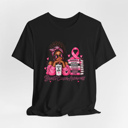 Tee - Fueled by Hope Breast Cancer Awareness Shirt | Pink Ribbon Tee - Brown Woman