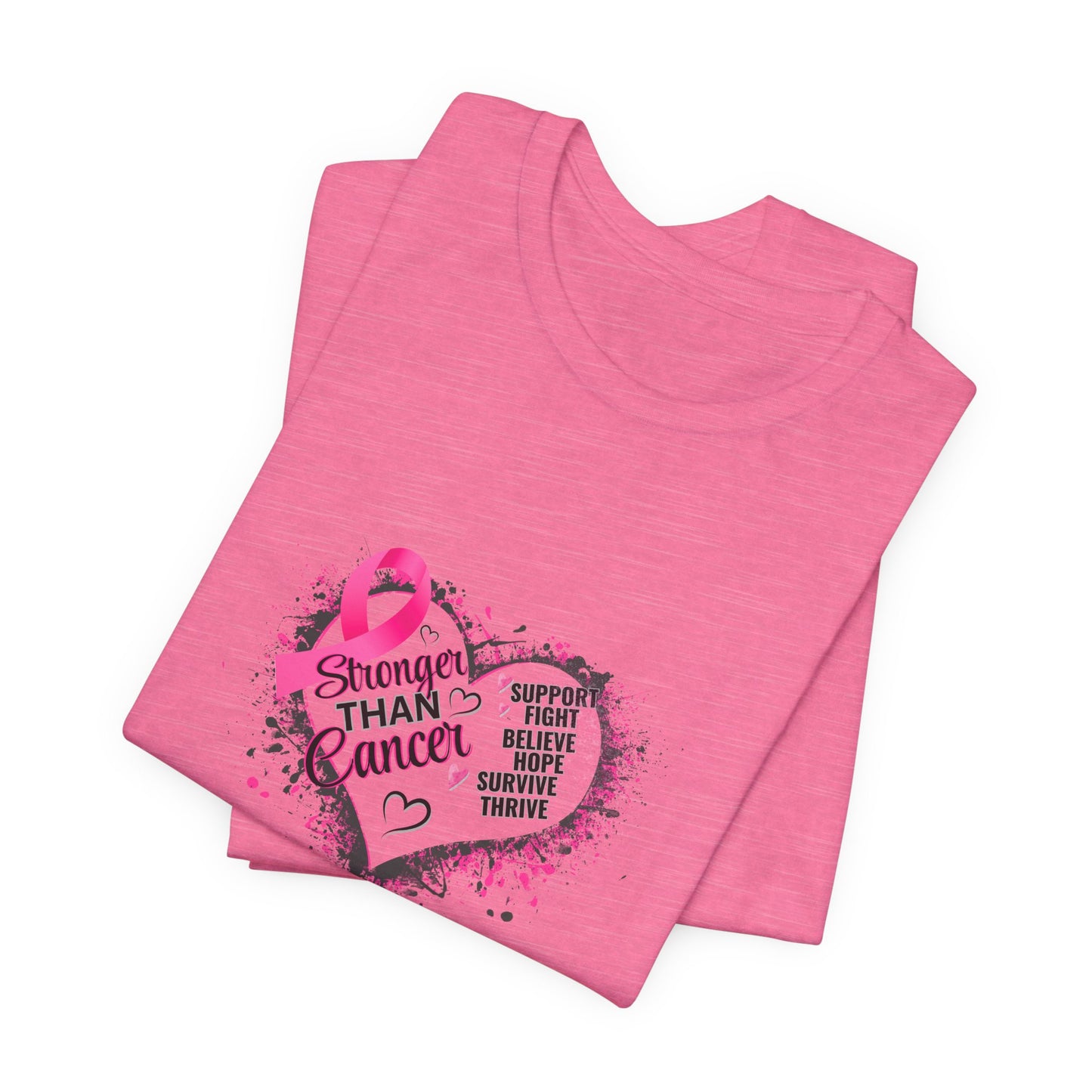 Stronger Than Cancer Breast Cancer Awareness Shirt | Pink Ribbon Heart Tee