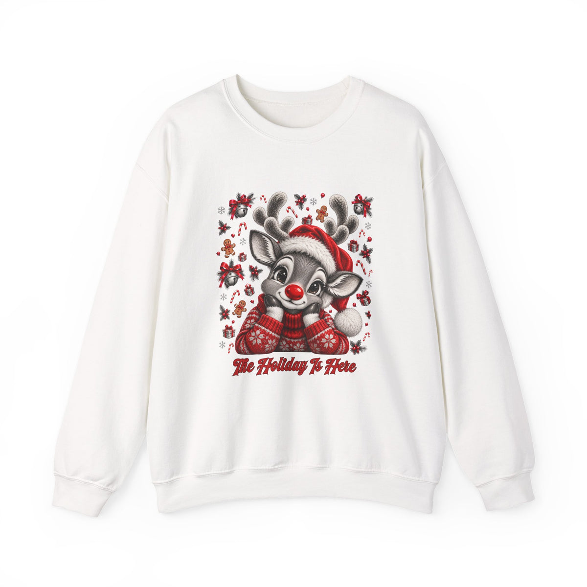 Reindeer Holiday Crewneck Sweatshirt - 'Tis the Holiday to Here Cute Christmas Sweater
