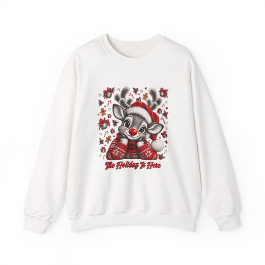 Reindeer Holiday Crewneck Sweatshirt - 'Tis the Holiday to Here Cute Christmas Sweater