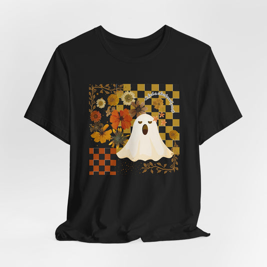 Retro Floral Ghost Halloween Shirt, Spooky Cute Fall Graphic Tee, Unisex Halloween T-Shirt