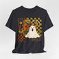 Halloween Ghost Floral Tee, Casual Unisex T-Shirt, Cozy Fall Shirt, Halloween Costume Alternative, Boo-Themed Shirt, Autumn Vibes Apparel