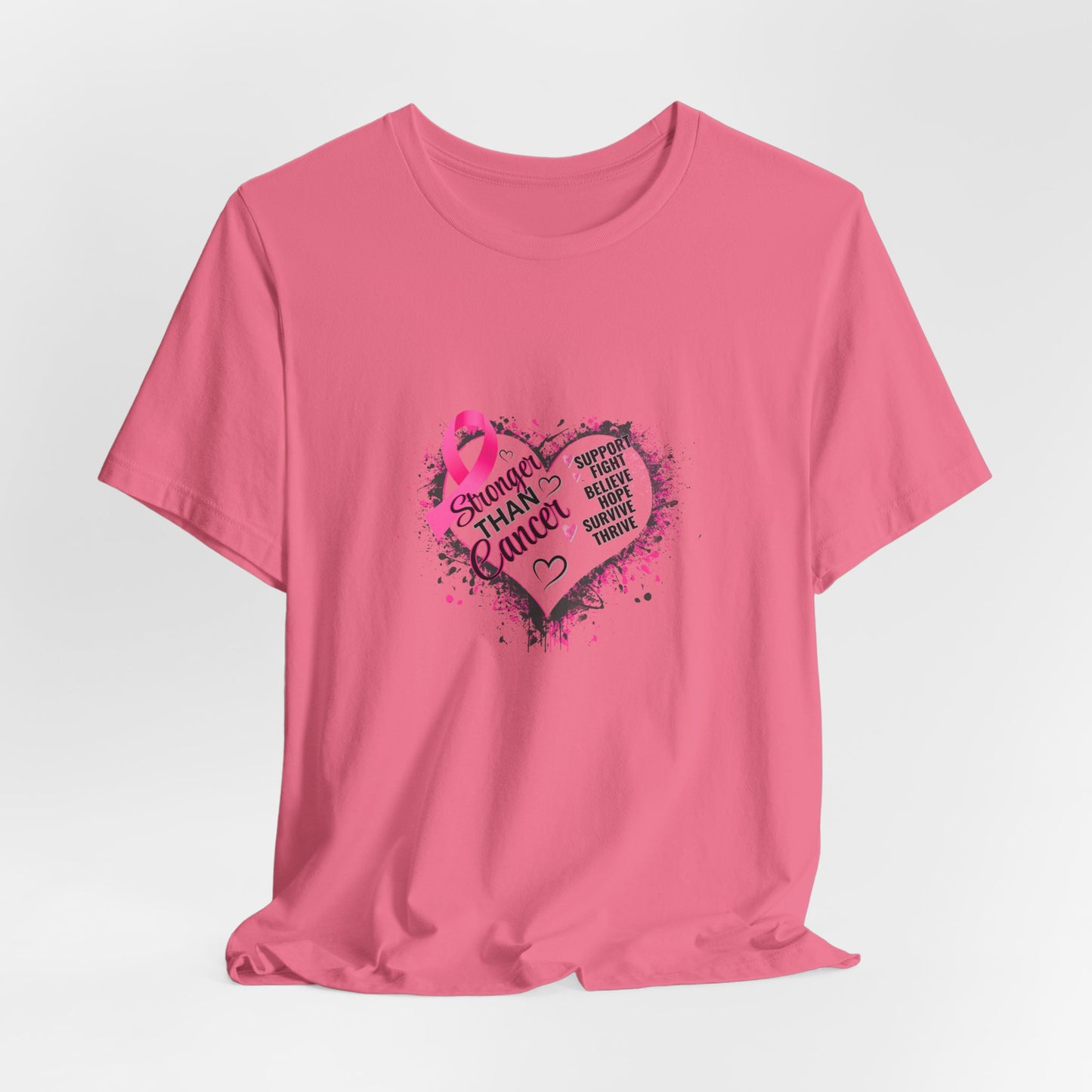 Stronger Than Cancer Breast Cancer Awareness Shirt | Pink Ribbon Heart Tee