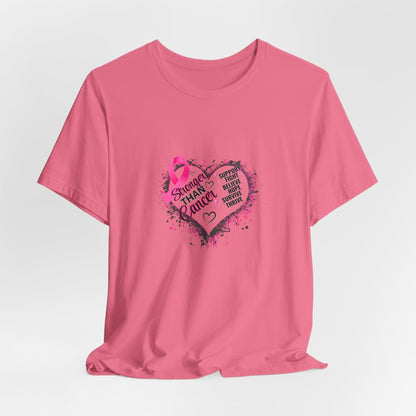 Stronger Than Cancer Breast Cancer Awareness Shirt | Pink Ribbon Heart Tee