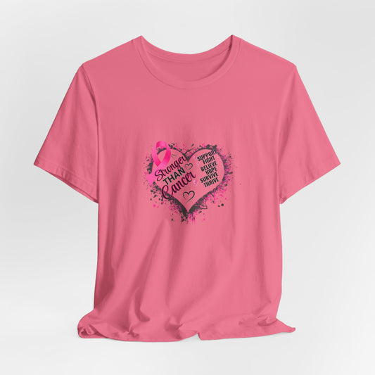 Stronger Than Cancer Breast Cancer Awareness Shirt | Pink Ribbon Heart Tee