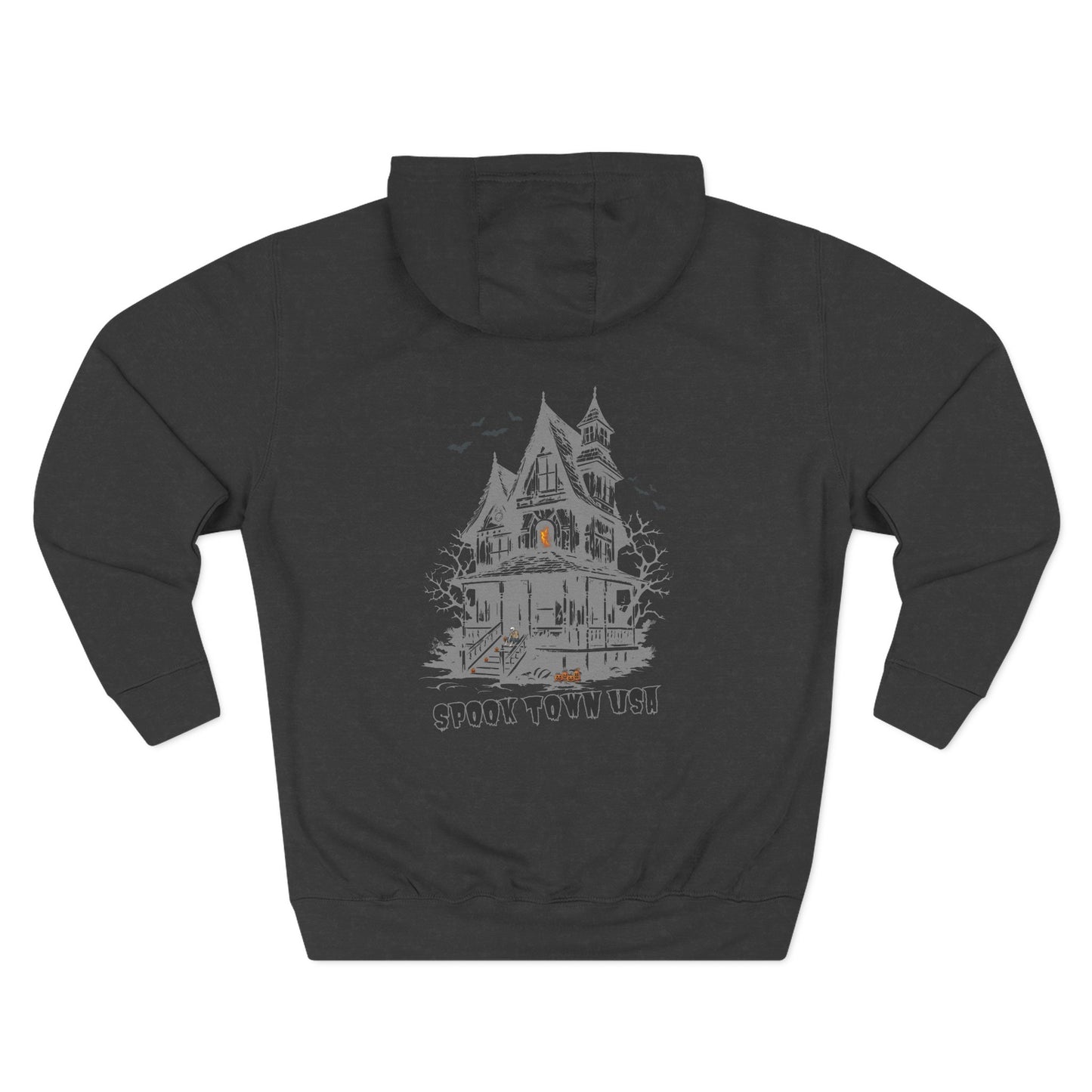 Spook Town USA Halloween Hoodie, Gray Picture, Skeleton Back Print Sweatshirt, Spooky Season Graphic Hoodie, Halloween Streetwear
