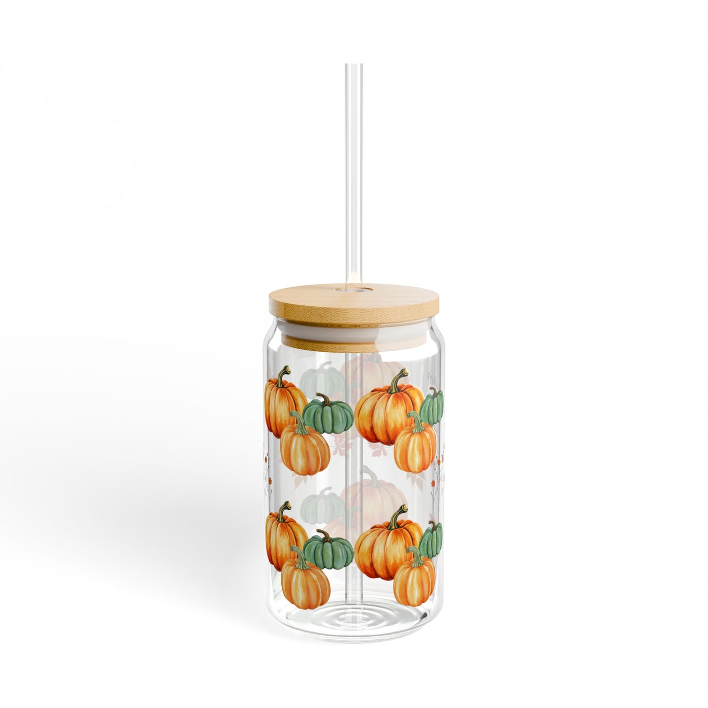 Pumpkin Spice Galore Sipper Glass, 16oz, Great For Fall Decorations, Autumn Look, With Bamboo Lid And Reusable Straw