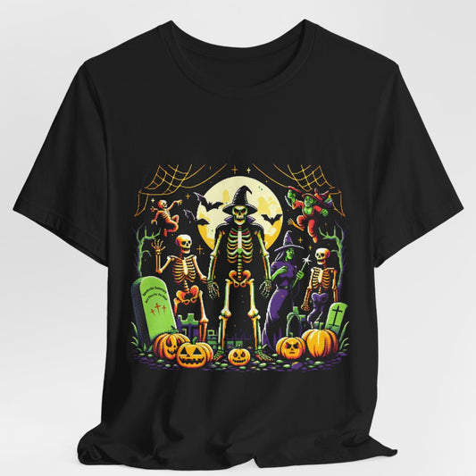 Halloween Skeleton Graphic Tee, Spooky Unisex Shirt, Trick-or-Treat Apparel, Fall Festival Outfit, Costume Party Top