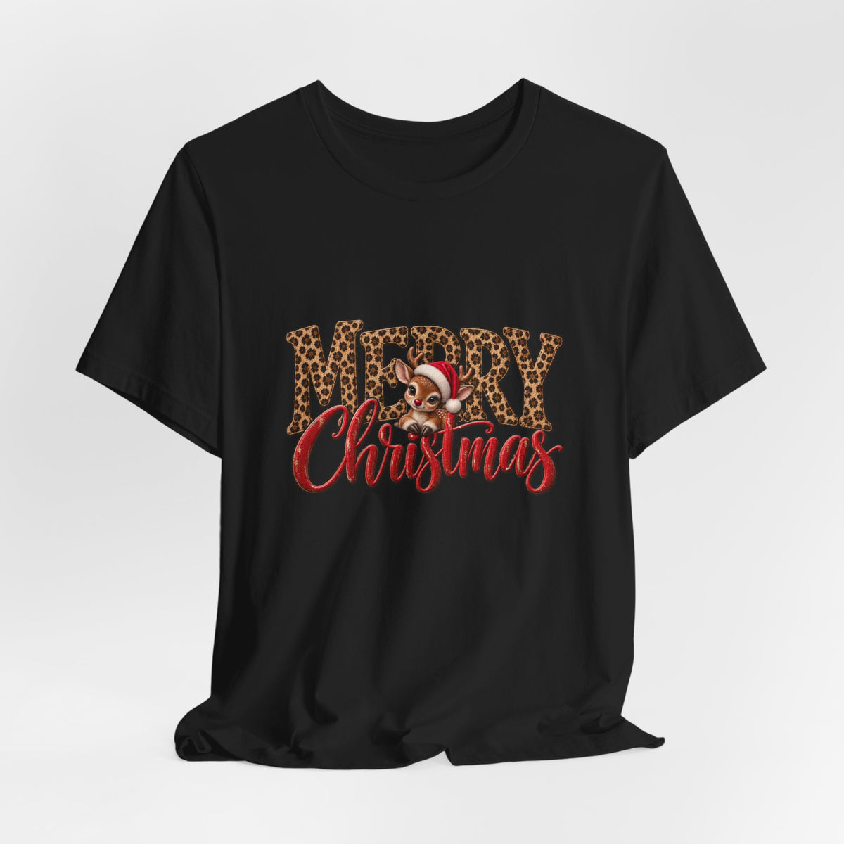 Merry Christmas Leopard Print Tee | Red Script Holiday Tee| Trendy Christmas Crewneck | Animal Print Christmas Tee