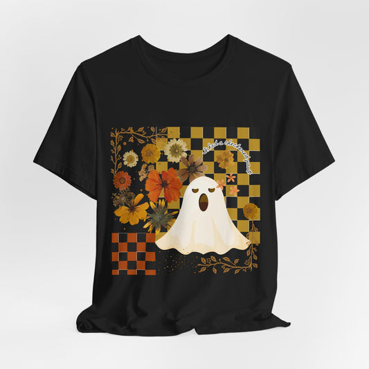 Retro Floral Ghost Halloween Shirt, Spooky Cute Fall Graphic Tee, Unisex Halloween T-Shirt