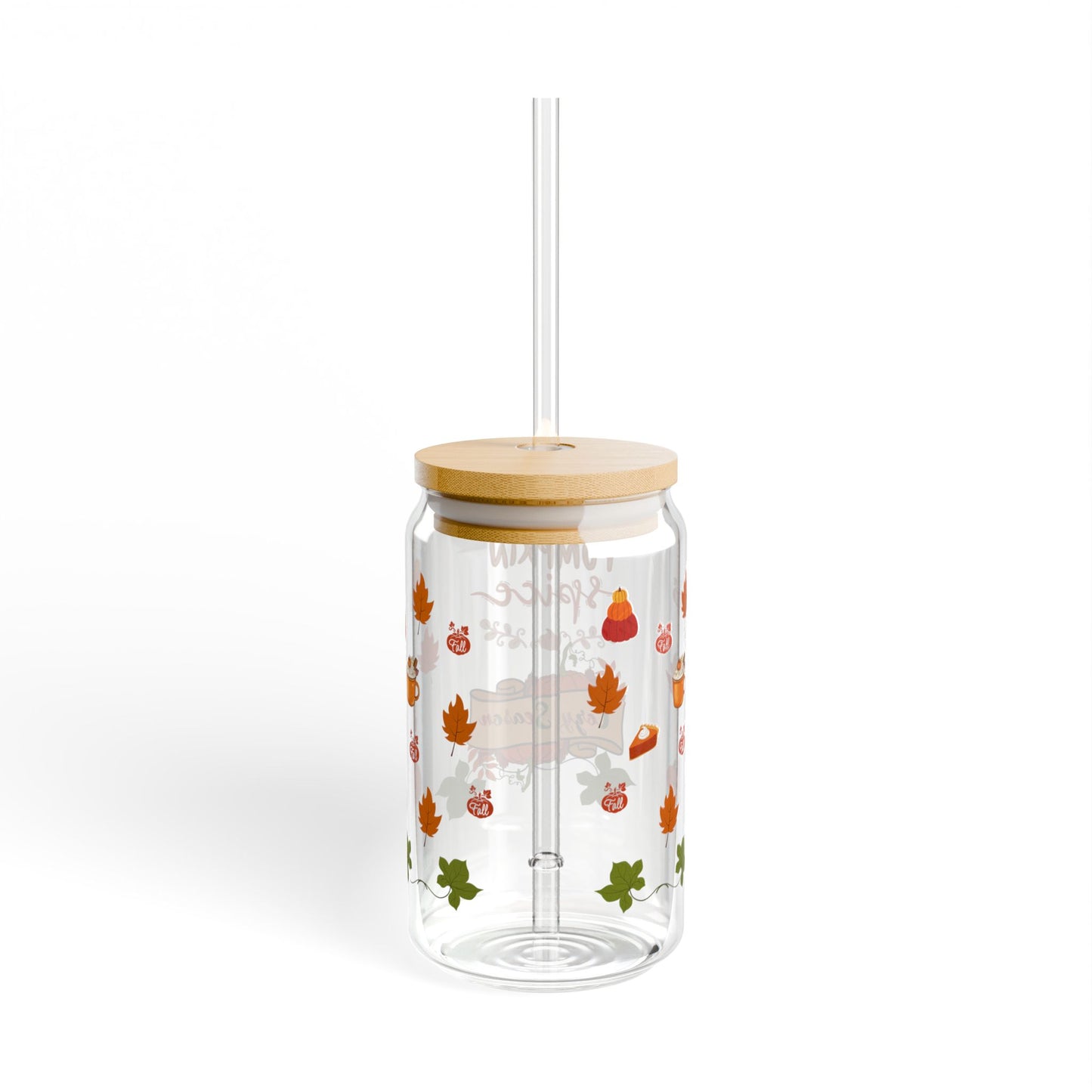 Cozy Season Pumpkin Spice 16oz Sipper Glass with Bamboo Lid and Straw