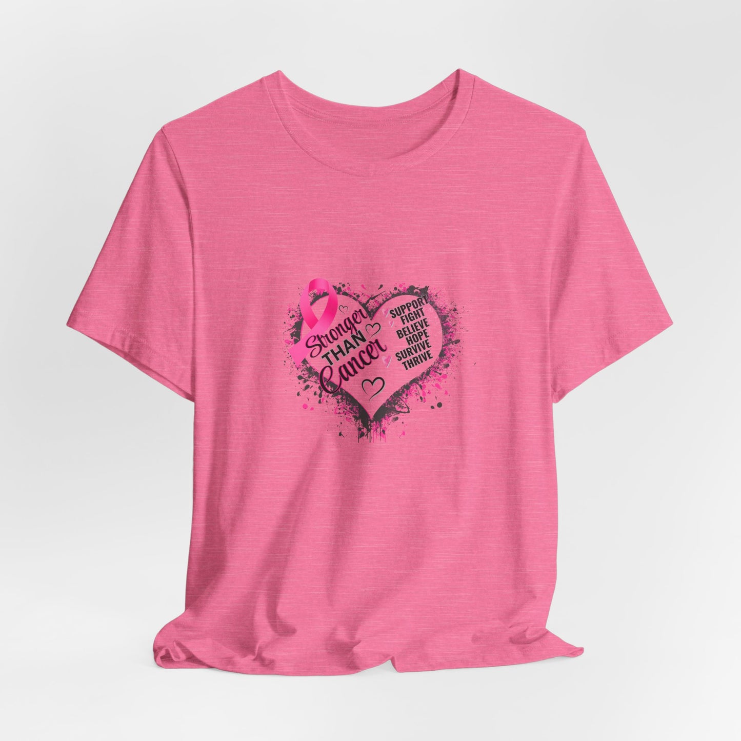 Stronger Than Cancer Breast Cancer Awareness Shirt | Pink Ribbon Heart Tee