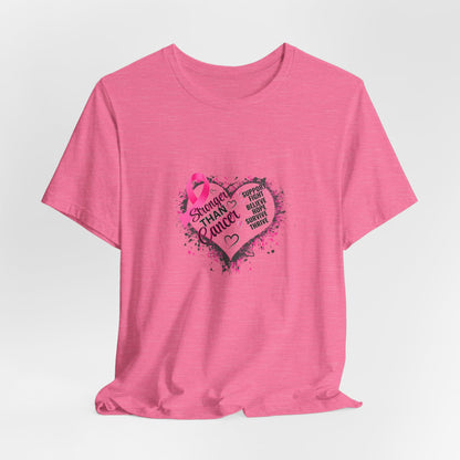 Stronger Than Cancer Breast Cancer Awareness Shirt | Pink Ribbon Heart Tee