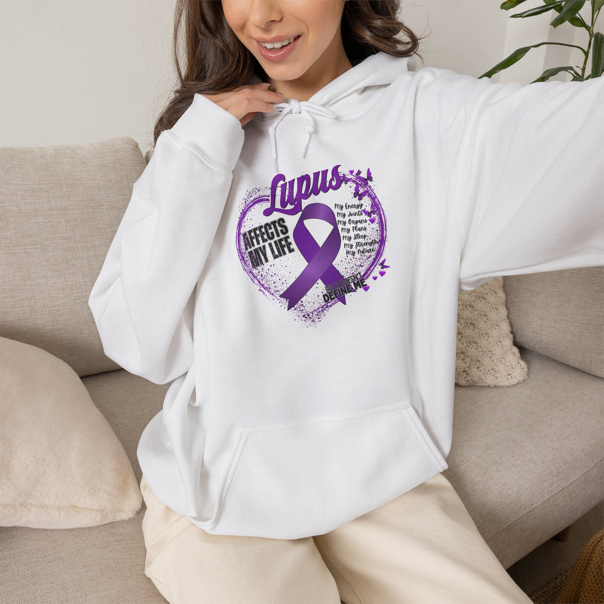Lupus Awareness Hoodie — Purple Ribbon Heart "Affects My Life"