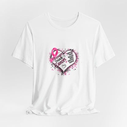 Stronger Than Cancer Breast Cancer Awareness Shirt | Pink Ribbon Heart Tee