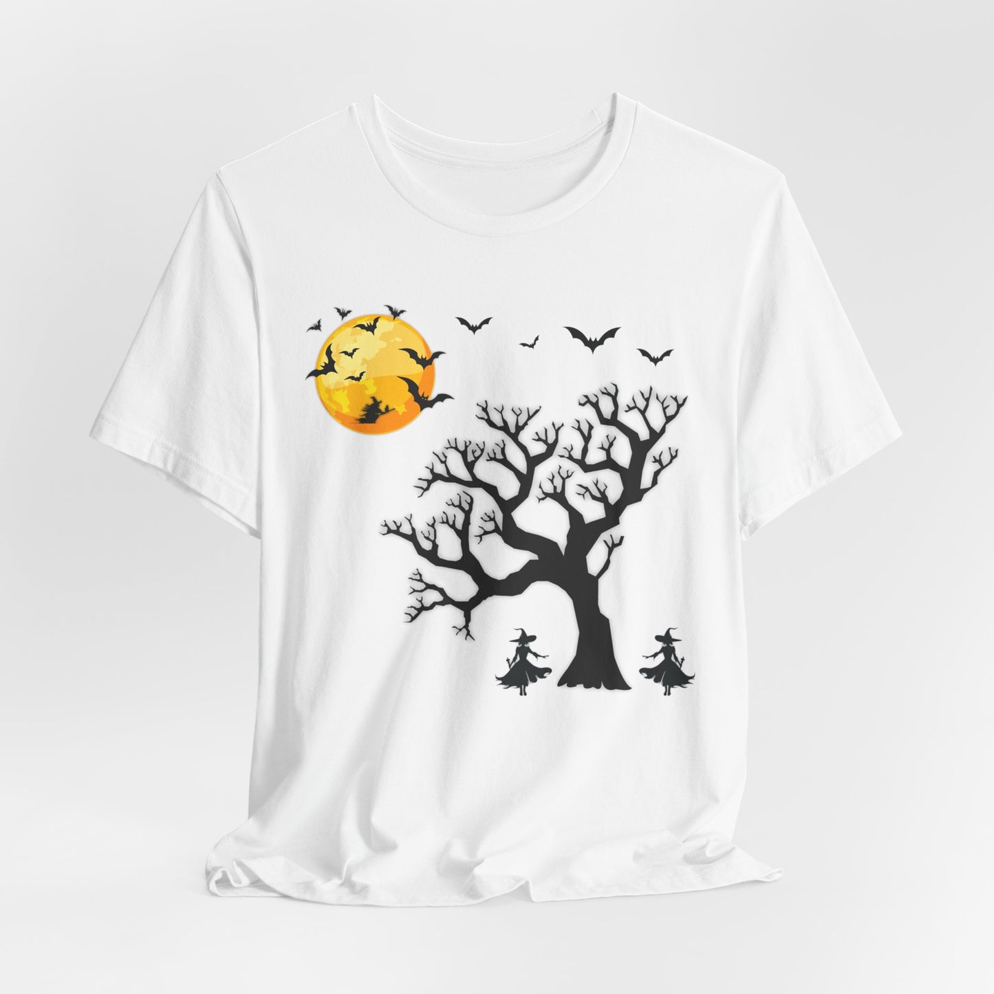 Halloween Spirit Unisex Tee - Cute Fall Graphic Tee, Autumn Clothing, Witch Shirt, Halloween Costume Top, Tree and Moon Shirt