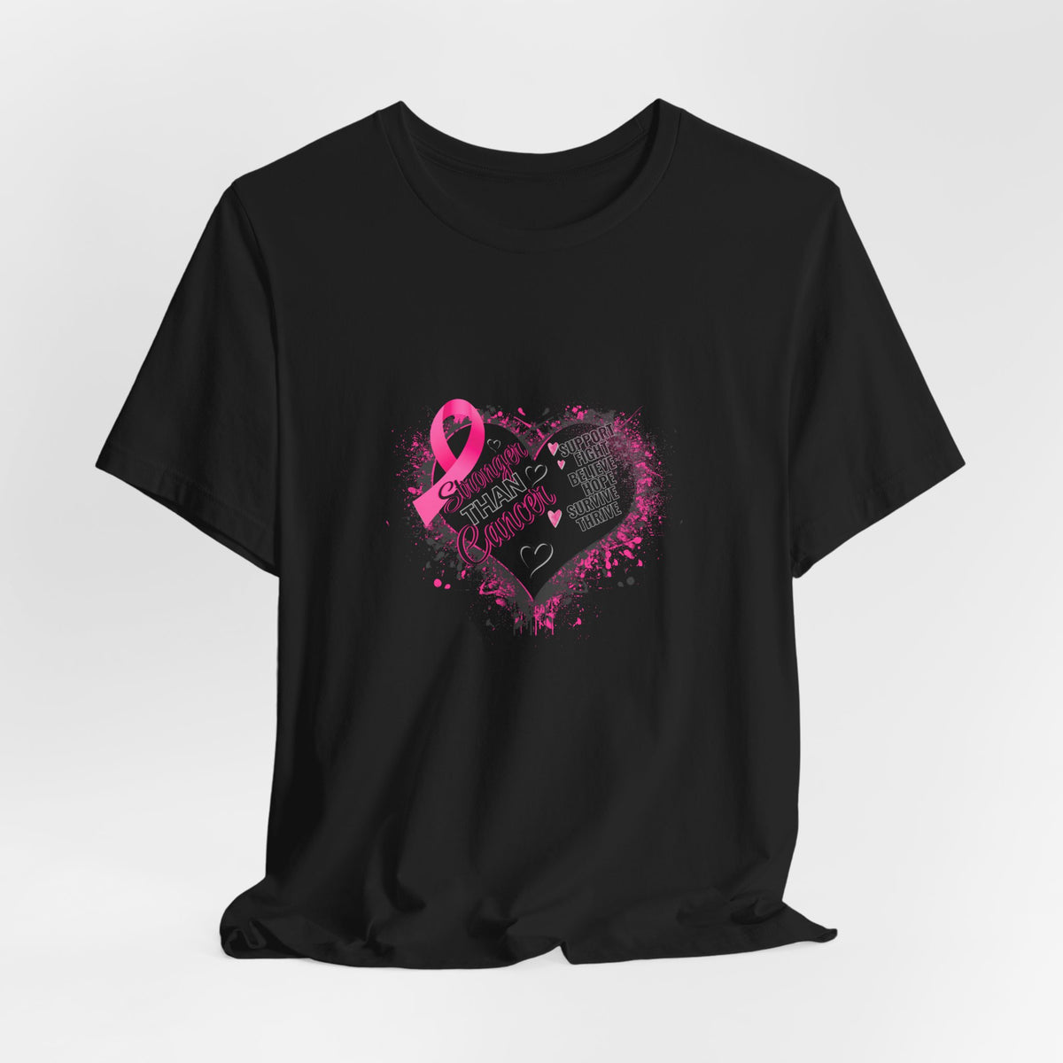 Stronger Than Cancer Breast Cancer Awareness Shirt | Pink Ribbon Heart Tee