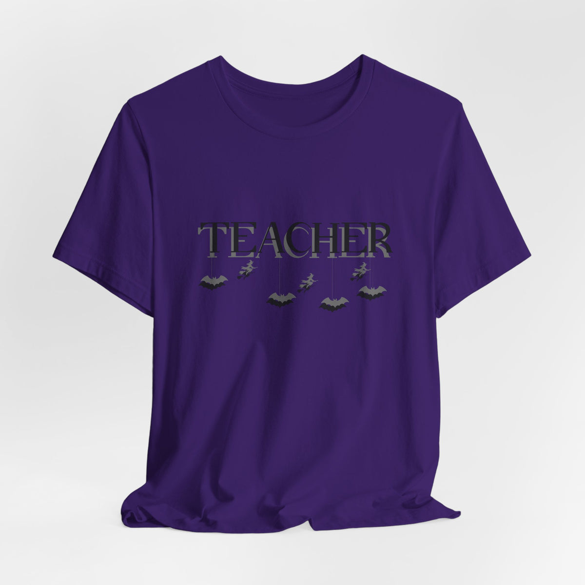 Tee - Teacher Halloween Shirt | Spooky Teacher Tee | Witch & Bat Teacher Graphic | Black and Gray Halloween Teacher T-Shirt