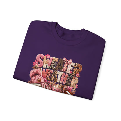 Pink Sweater Weather Shirt – Crochet Knit Fall Graphic Tee, Leopard Print Pumpkin & Coffee Design