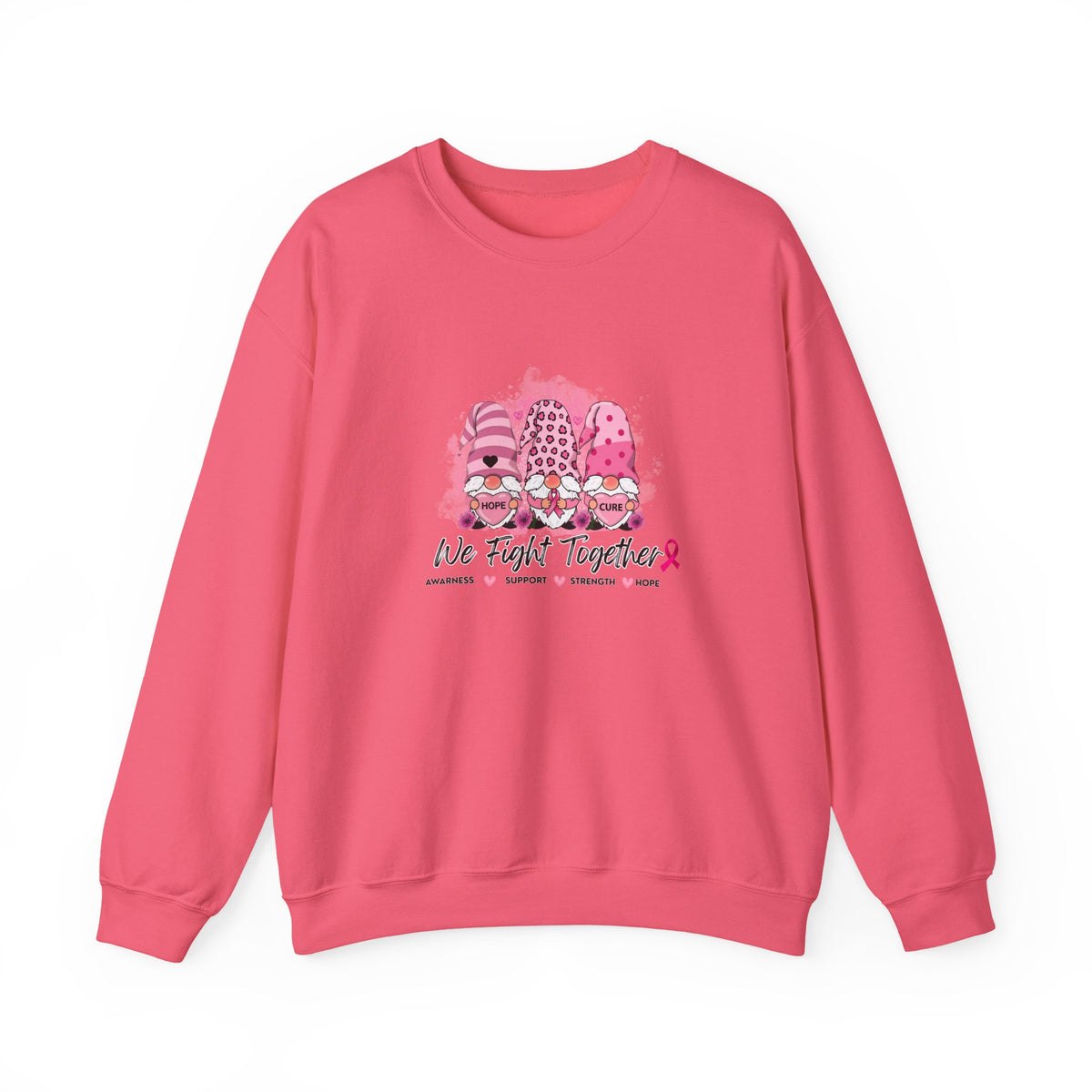 Breast Cancer Awareness Gnomes Crewneck Sweatshirt – 'We Fight Together' Pink Ribbon Design