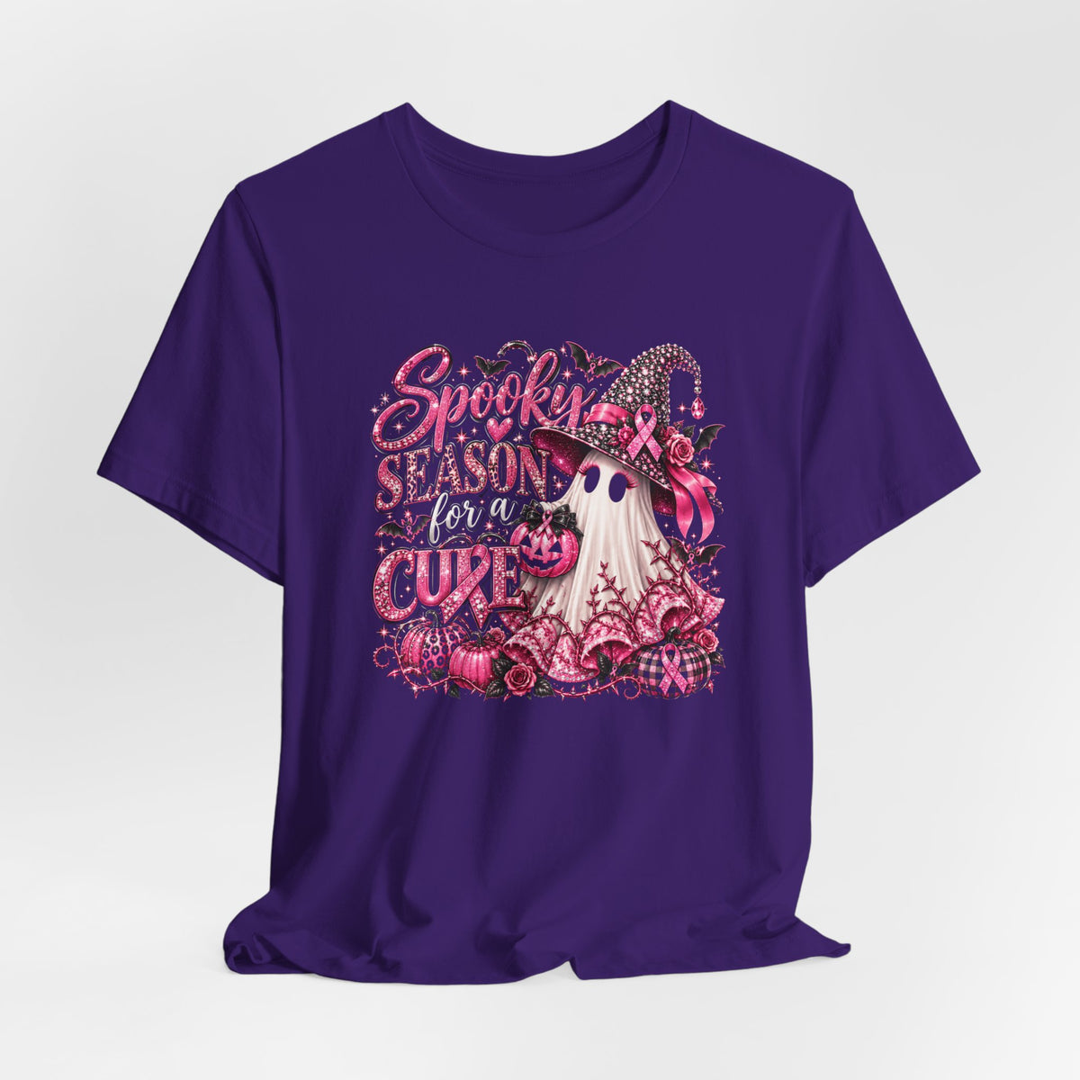 Spooky Season for a Cure Shirt | Breast Cancer Awareness Halloween Ghost Tee | Pink Ribbon Witch Shirt