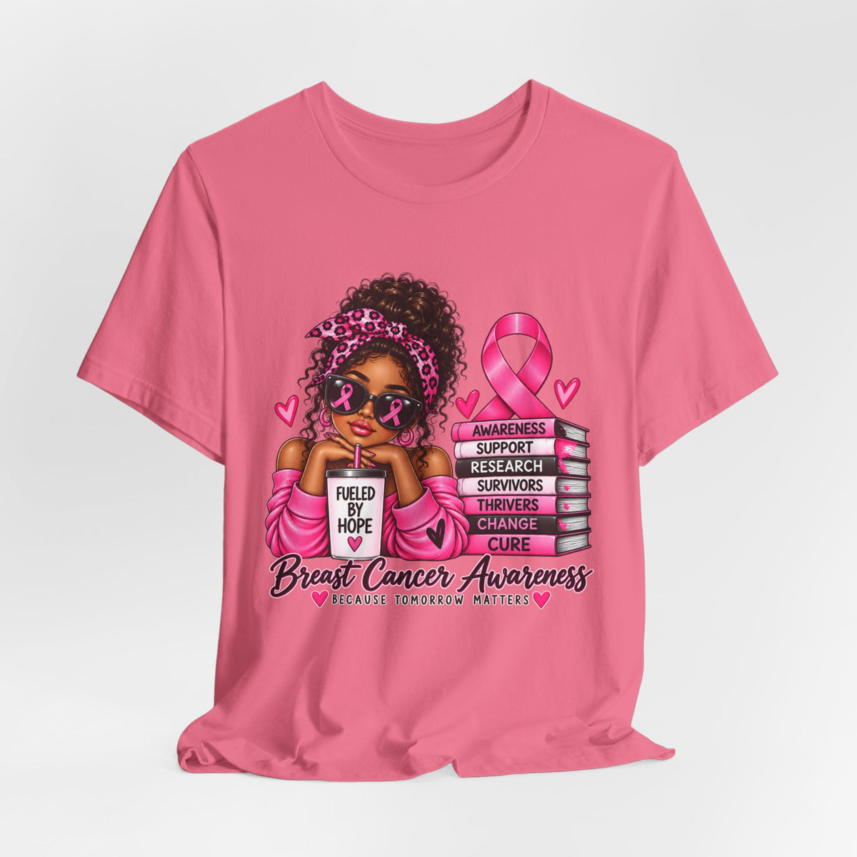 Fueled by Hope Breast Cancer Awareness Shirt | Pink Ribbon Tee - Brown Woman