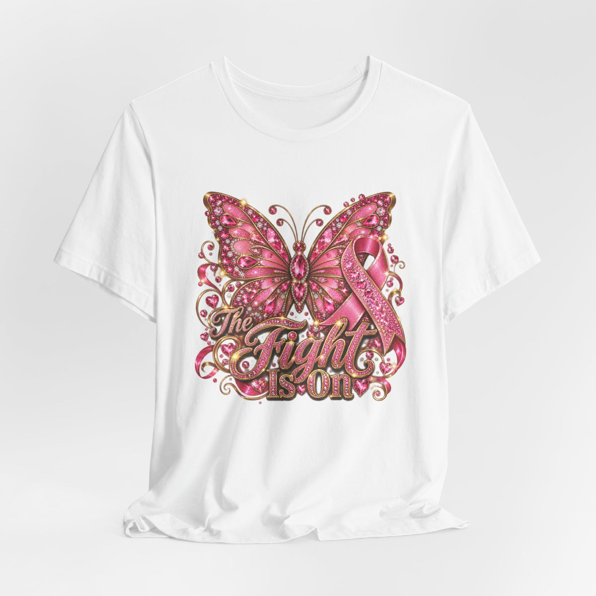 Tee - Breast Cancer Awareness - 'The Fight Is On' Pink Ribbon Butterfly Shirt