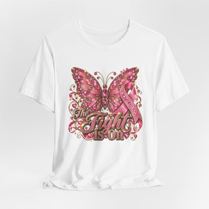 Tee - Breast Cancer Awareness - 'The Fight Is On' Pink Ribbon Butterfly Shirt