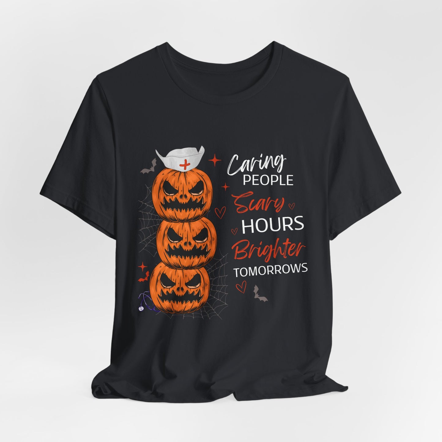 Halloween Healthcare Sweatshirt – Caring People Scary Hours Brighter Tomorrows – Spooky Medical Worker Crewneck
