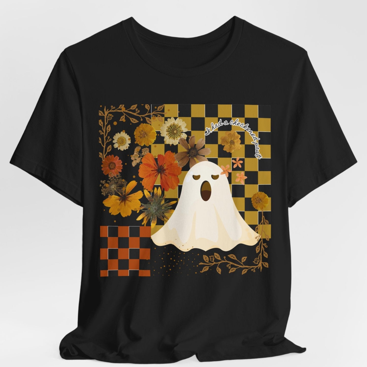 Halloween Ghost Floral Tee, Casual Unisex T-Shirt, Cozy Fall Shirt, Halloween Costume Alternative, Boo-Themed Shirt, Autumn Vibes Apparel