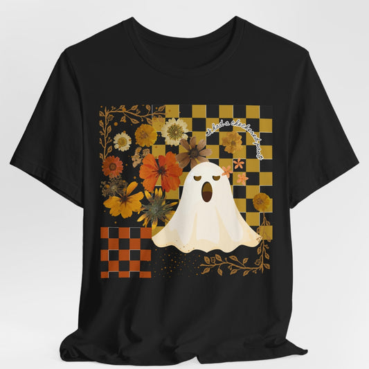 Halloween Ghost Floral Tee, Casual Unisex T-Shirt, Cozy Fall Shirt, Halloween Costume Alternative, Boo-Themed Shirt, Autumn Vibes Apparel