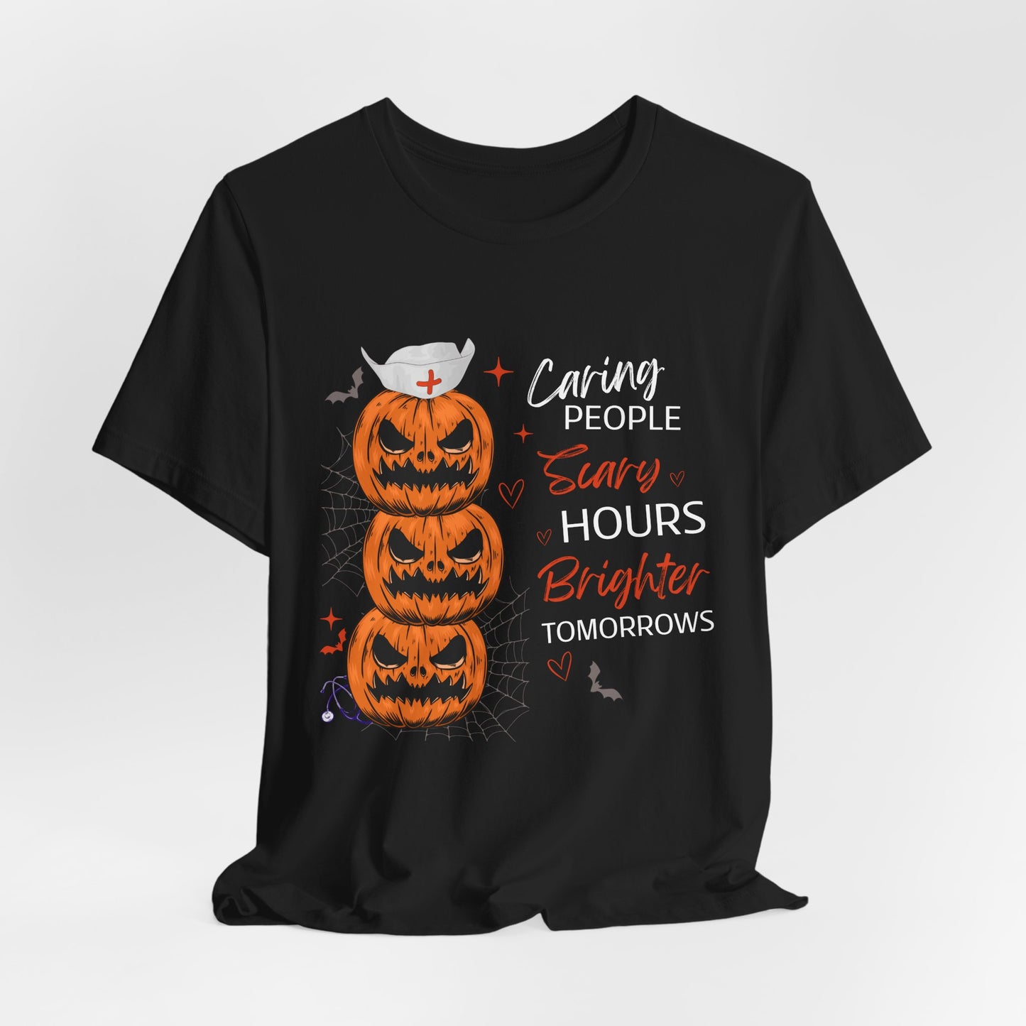 Halloween Healthcare Sweatshirt – Caring People Scary Hours Brighter Tomorrows – Spooky Medical Worker Crewneck