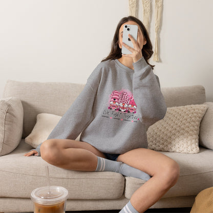 Breast Cancer Awareness Gnomes Crewneck Sweatshirt – 'We Fight Together' Pink Ribbon Design