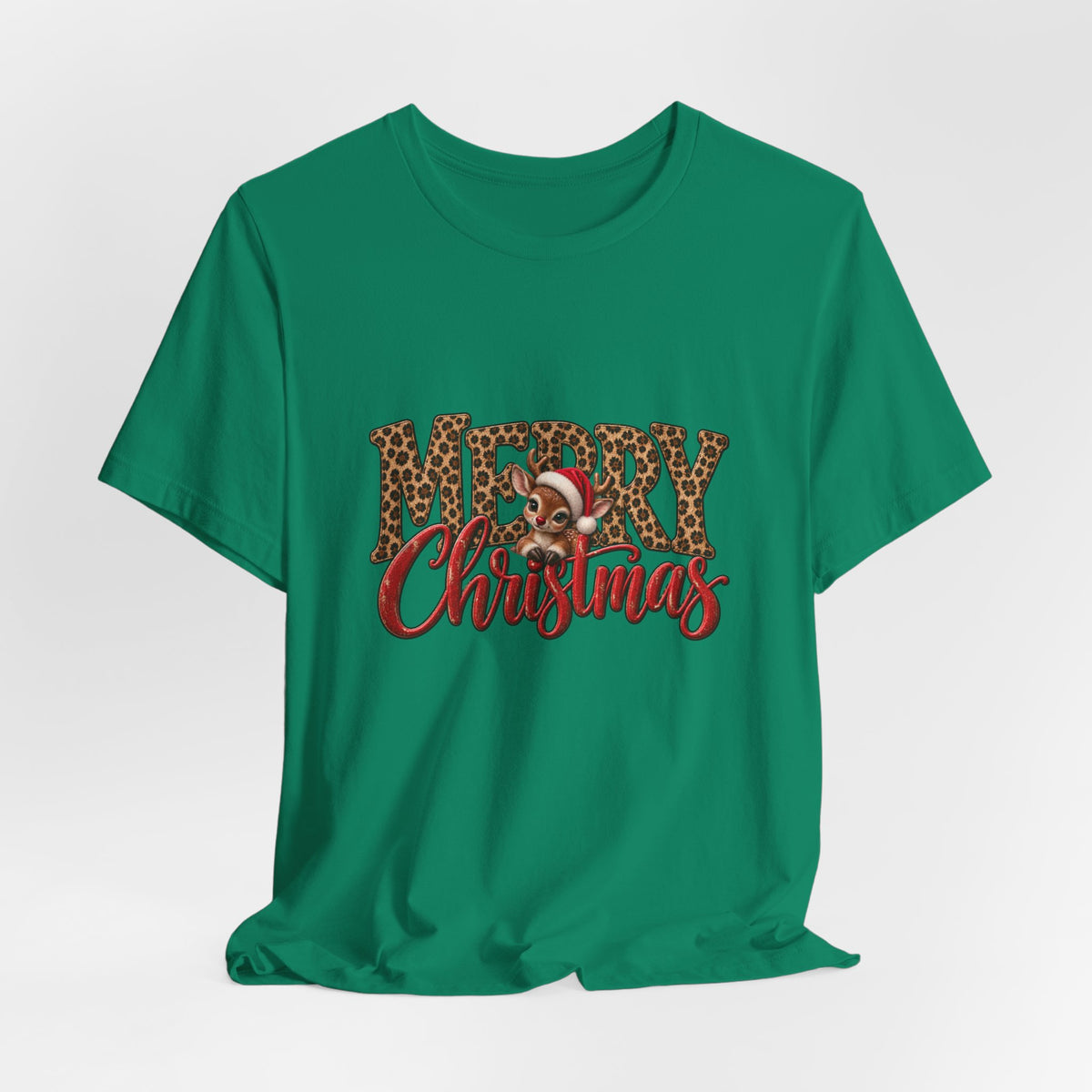Merry Christmas Leopard Print Tee | Red Script Holiday Tee| Trendy Christmas Crewneck | Animal Print Christmas Tee