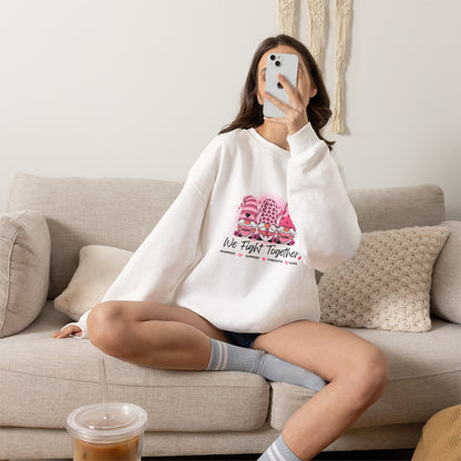 Breast Cancer Awareness Gnomes Crewneck Sweatshirt – 'We Fight Together' Pink Ribbon Design