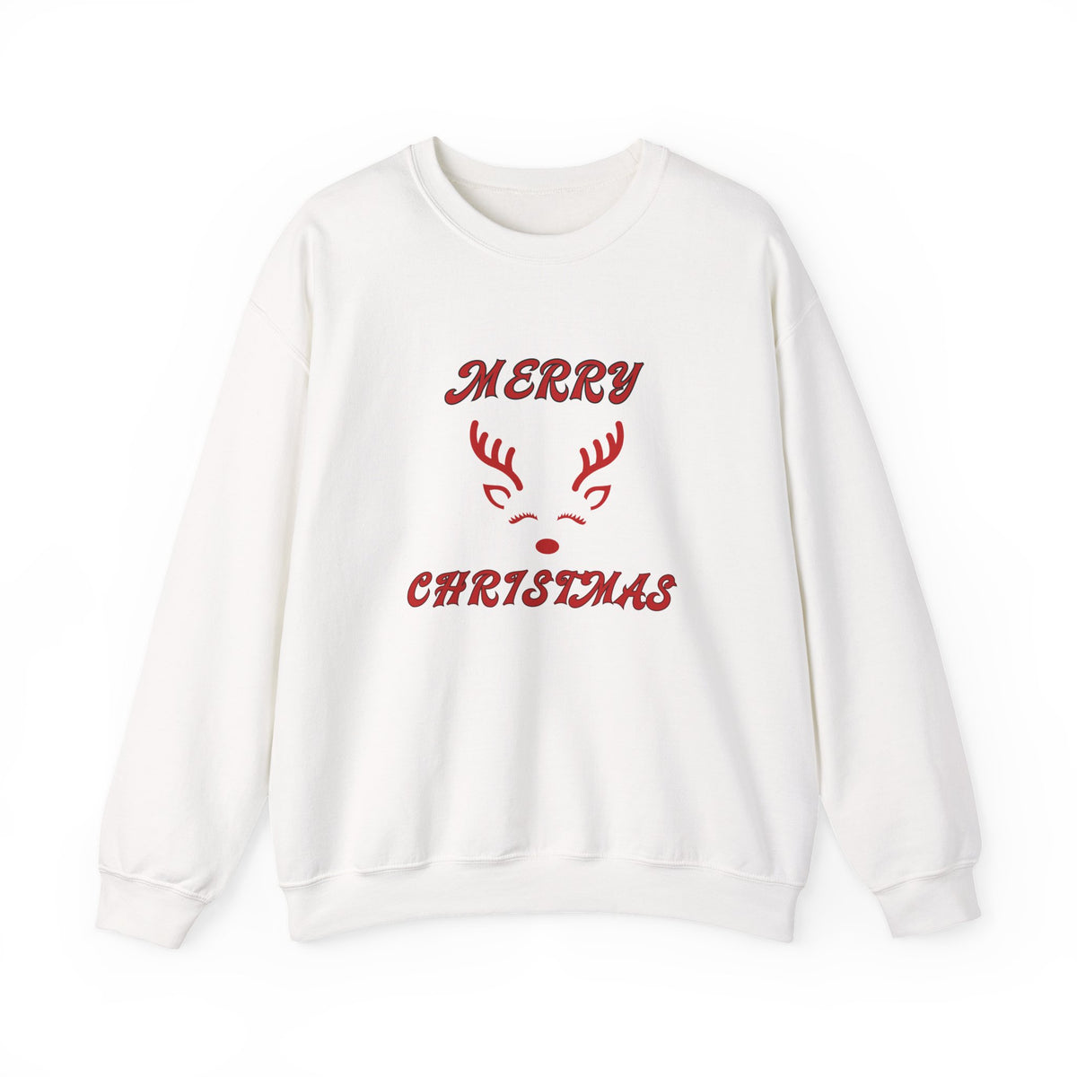 Minimalist Merry Christmas Reindeer Sweatshirt – Simple Red Holiday Crewneck