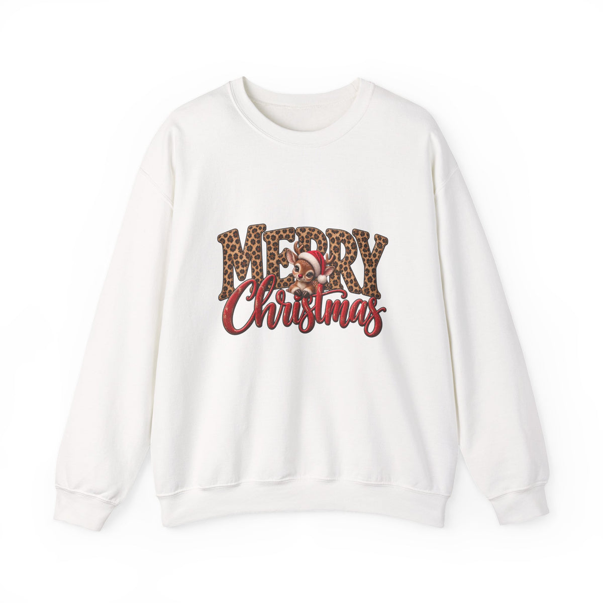 Merry Christmas Leopard Print Sweatshirt | Red Script Holiday Sweater | Trendy Christmas Crewneck | Animal Print Christmas Sweatshirt
