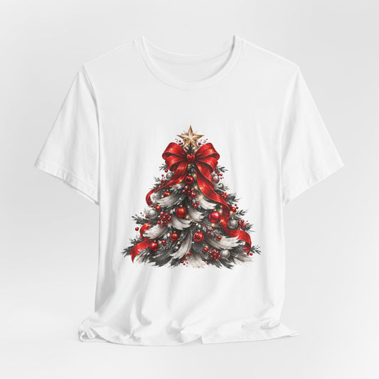 Festive Christmas Tree Sweatshirt – Red Bow & Ornament Holiday Crewneck